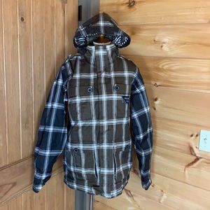 Burton White Collection Heaven’s Reward ski / snowboard jacket Brown plaid Small